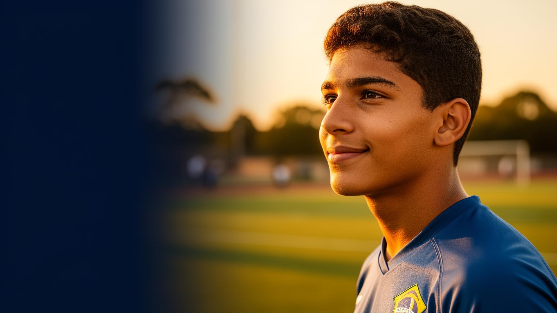 Atleta adolescente em campo ao entardecer